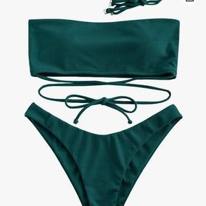 “Deep green wrap-around” bikini